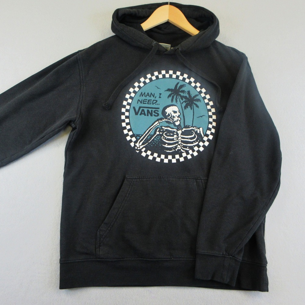 Vans Hoodie Mens M Black Skeleton Palm Tree Graphic Pullover Skate Surf